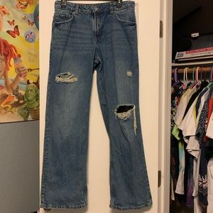 H&M Blue Distressed Mid Rise Denim Jeans